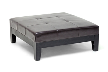 Baxton Studio Grant Brown Leather Large Cocktail Ottoman with Tufting and Wood Feet